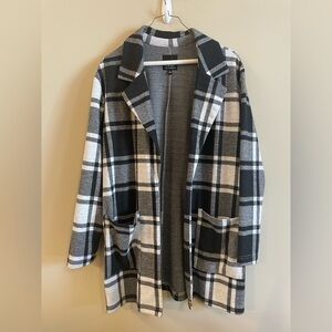 Plaid Open-Front Cardigan Coatigan - Black & Gray